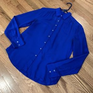 Royal Blue ANN TAYLOR 100% Silk Blouse 2